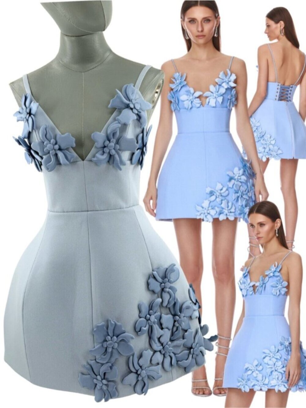 🆕 BRONX & BANCO 🧿 NWOT Emma 3D Floral Mini Dress, Pastel Blue - Sz XS US 2